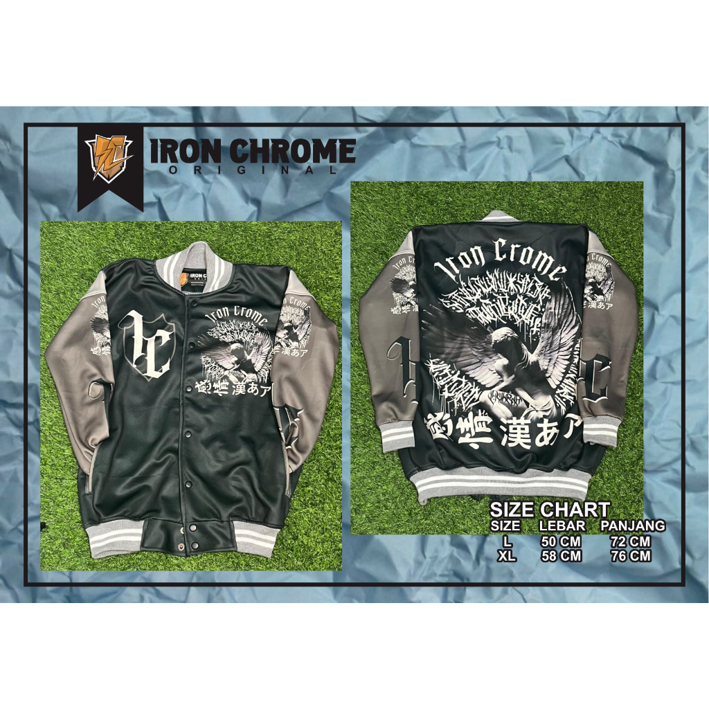 VARSITY JAKET BASEBALL BLACKANGEL IRON CHROME BISA COD