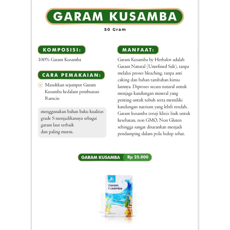 

RB GARAM KUSAMBA PELENGKAP DIET GARAM NATURAL