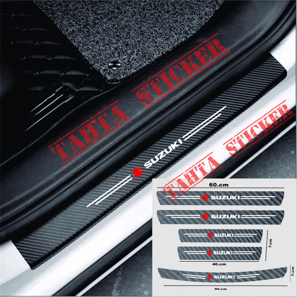 Stiker carbon 3D 5pcs mobil Suzuki stiker pengaman sil plate pijakan pintu mobil stiker mobil Suzuki