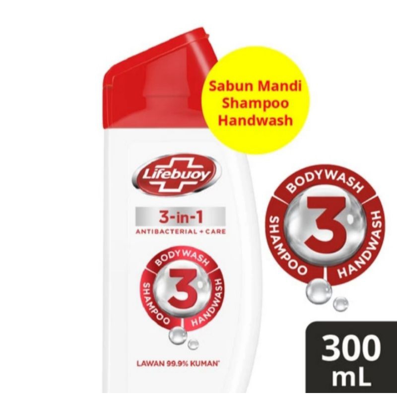 Lifebuoy 3in-1 Body wash Shampo.,Handwash botol 300 ml