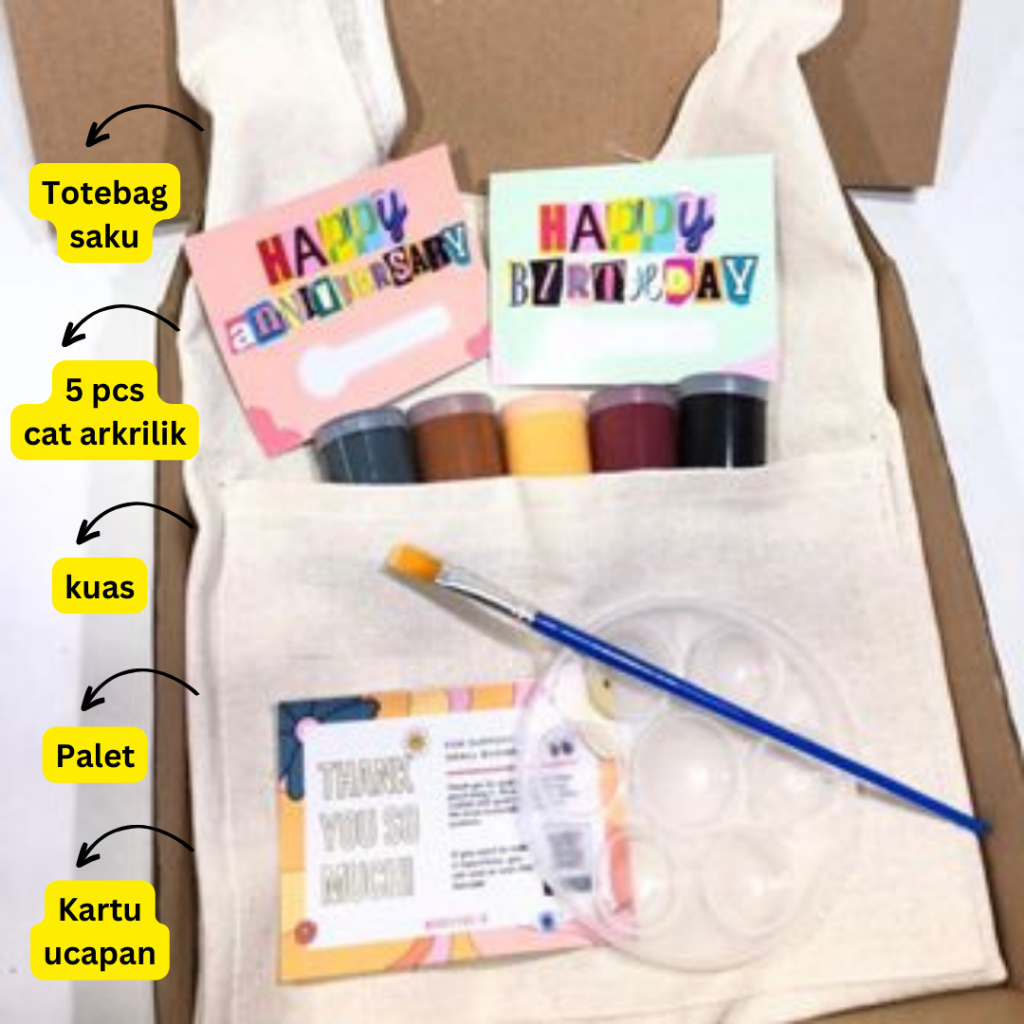 

Madefyou.id - Hampers Lukis Totebag Canvas Saku 35x39 cm DIY Melukis Hadiah Kado Ulang Tahun Anniversary Graduation Bingkisan