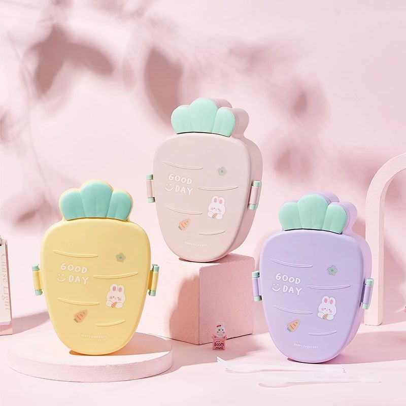 kotak makan bentuk wortel / lunch box karakter / lunch box unik lucu / kotak bekal anak lucu set