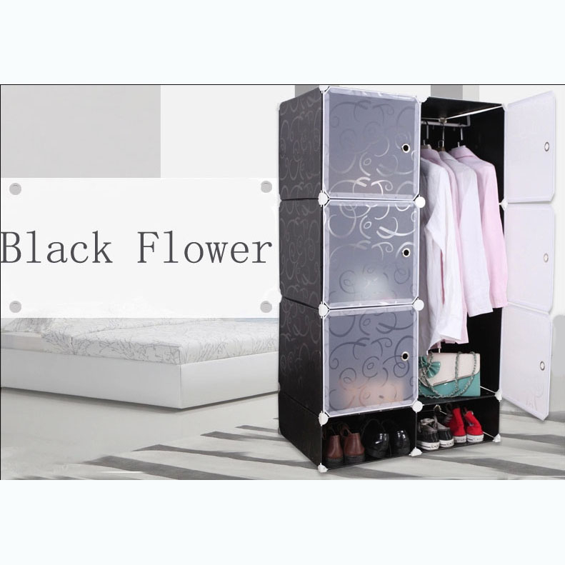 AIHOME Lemari Baju Plastik DIY 6 Pintu - LBXJ019 - Black/ lemari murah / lemari anak kost