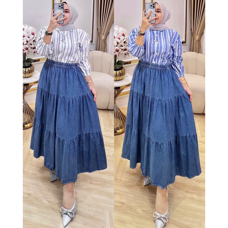 TATAOS BANGKOK ZARRA*** NILA PRILLY YUKI MARU ONE SET SETELAN KEMEJA STRIPE SALUR COTTON ZR & ROK PA