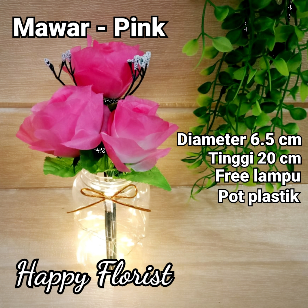 [HAPPY] Bunga Mawar Rose Daisy Hias Plastik Artificial Palsu dengan Vas Lampu Unik / Bunga Pajangan 