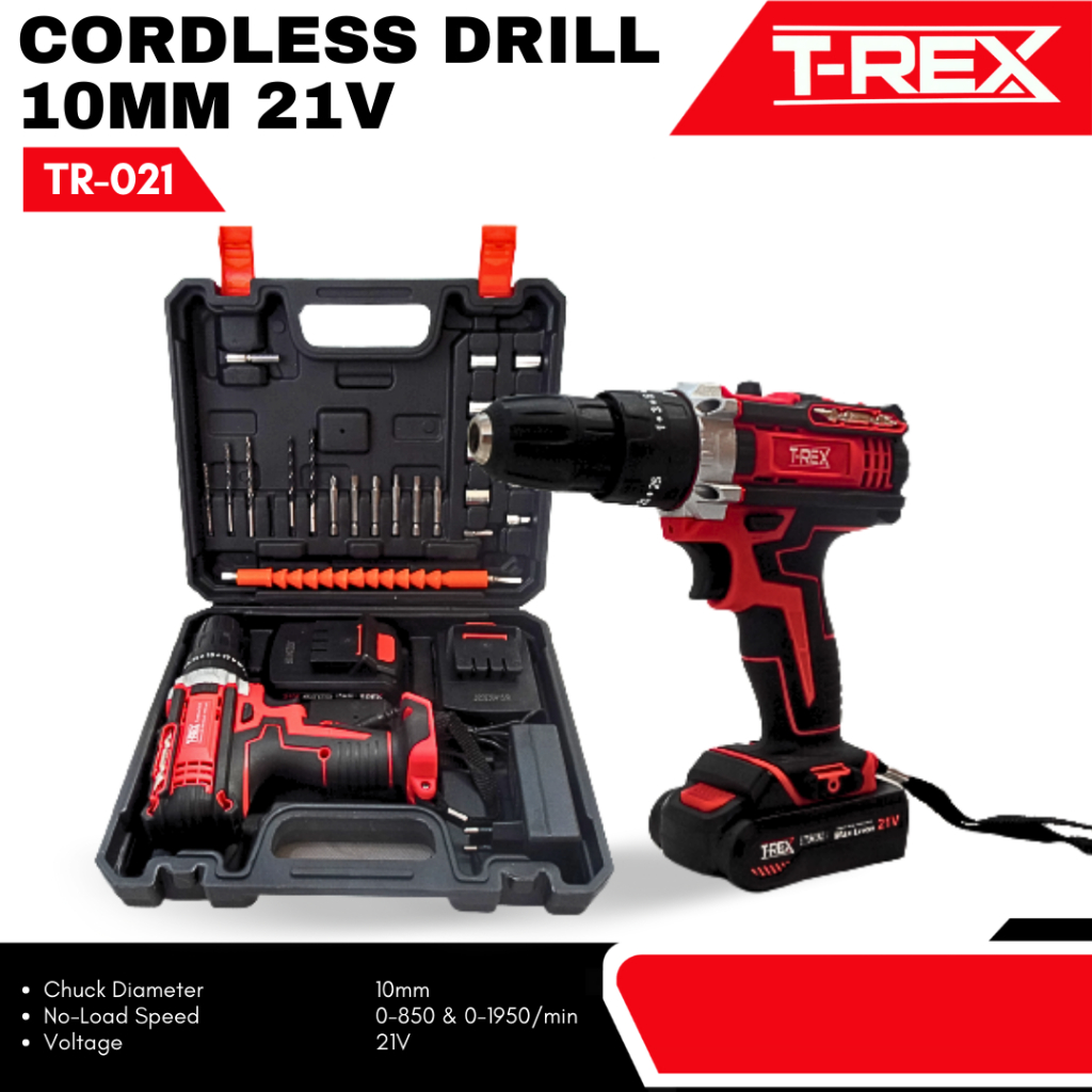T-REX 21V 2 BATRAI MESIN BOR CORDLESS/Elektrik/Drill/Bor Listrik/Beton Besi Kayu Full Set Pilihan Bo
