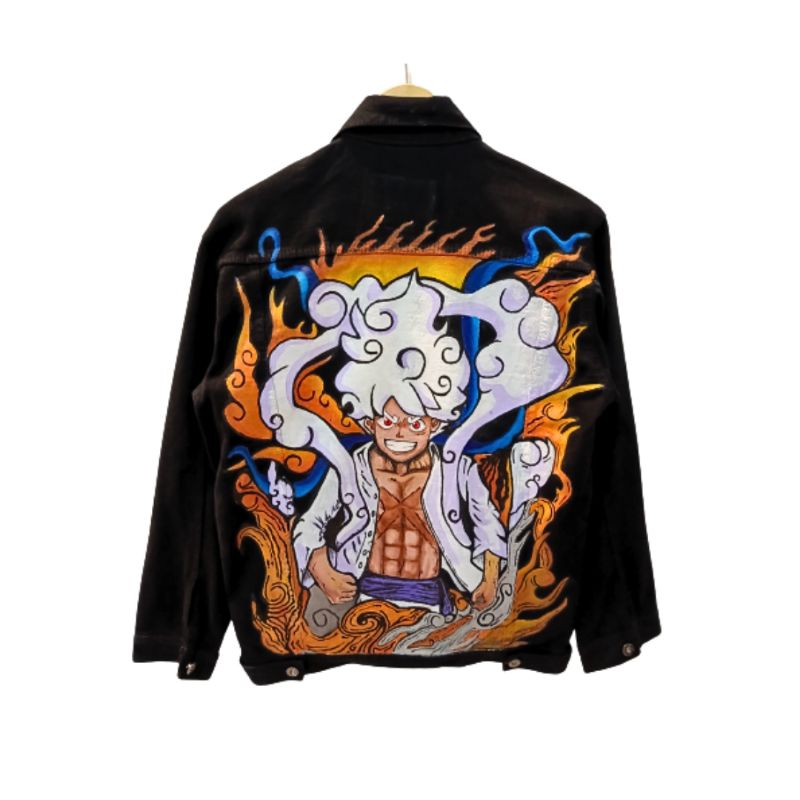 JAKET DENIM CUSTOM LUKIS LUFFY GEAR 5