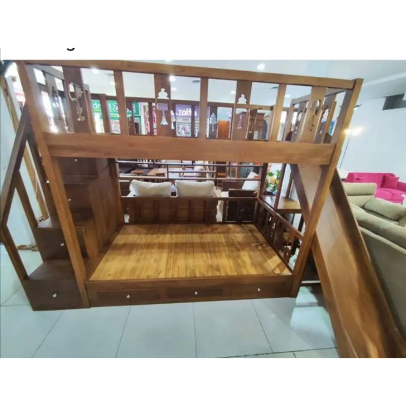tempat tidur tingkat kayu jati