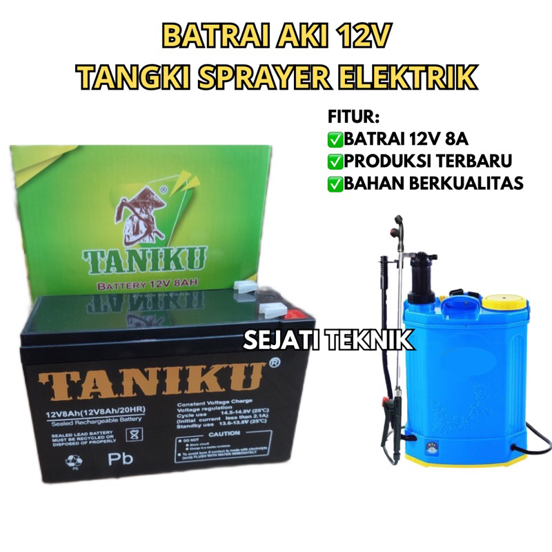 Batrai baterai aki kering 12v 8ah 20hr taniku sparepart tangki pompa hama semprot sprayer pertanian 