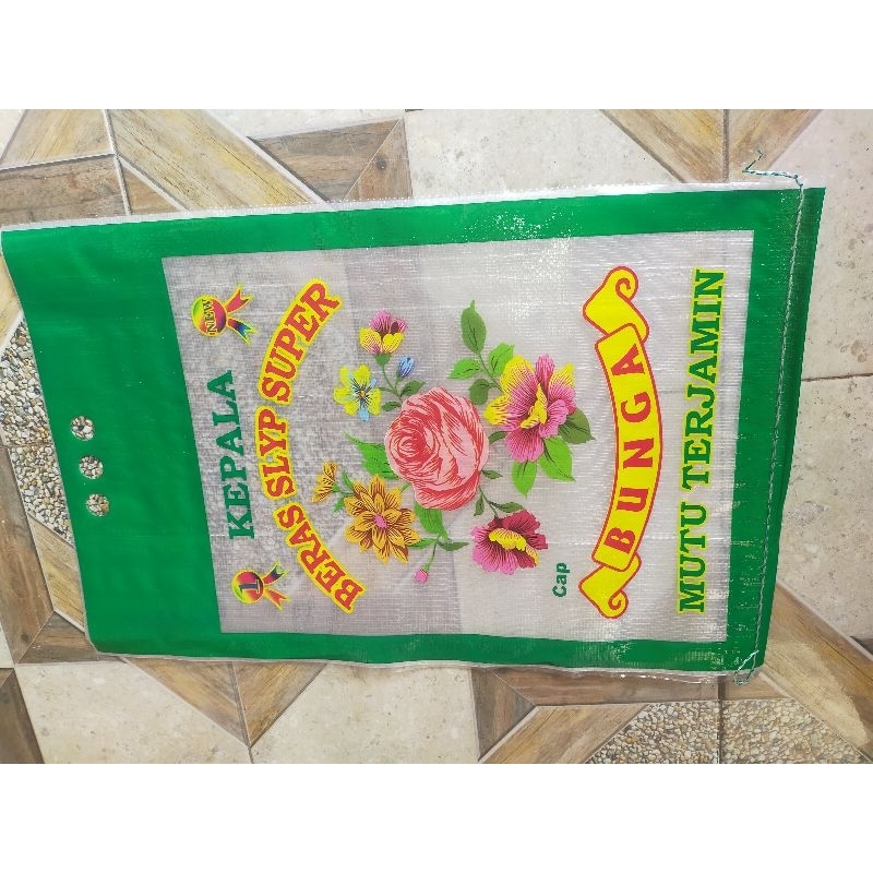 Karung Beras Laminasi Hijau Cap Bunga Kemasan Beras 10 Kg