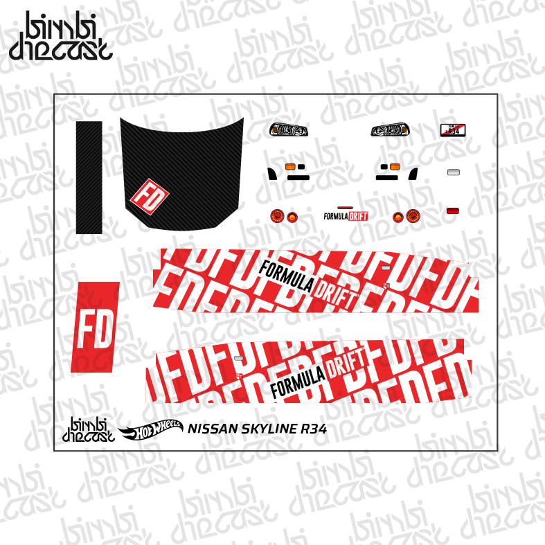 Decal Hotwheels Nissan Skyline R34 Formula Drift Transparant