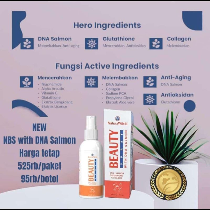 New Natura Beauty Spray  DNA Salmon Glutathione collagen vitamin C  Anti Aging 60ml asli 100% origin