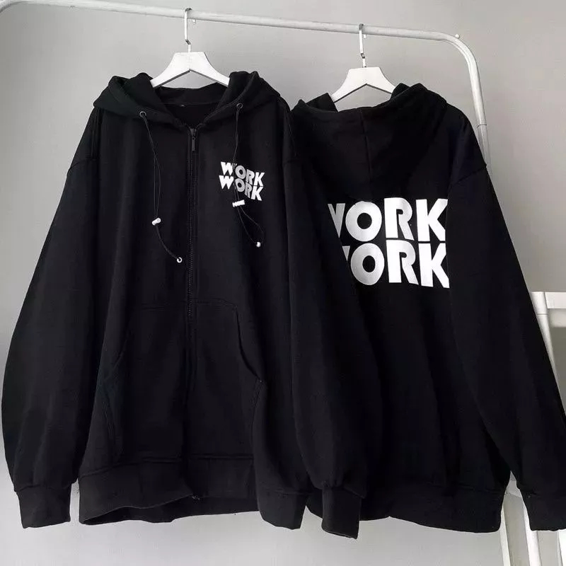 S - XXXXXL(6XL) Hoodie Korean Style oversized WORK WORK Cute Jaket Thotoli Pria Wanita Bigsize Haraj