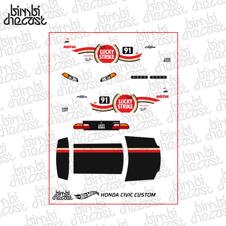 Decal Hotwheels Honda Civic Custom Lucky Strike Transparan