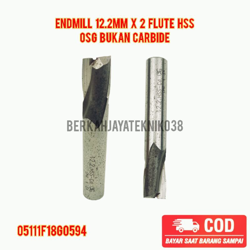 Endmill 12.2mm 2 Flute Hss Osg Bukan Carbide