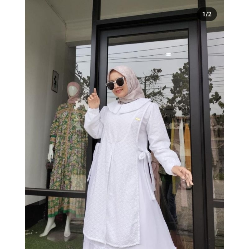 Yara Dress Premium / dress putih/ gamis putih/ gamis umroh dan haji