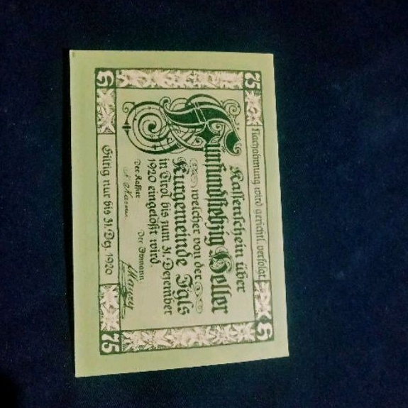 Koleksi Uang Darurat Notgeld Jerman-Austria 75 Heller Tirol 1920