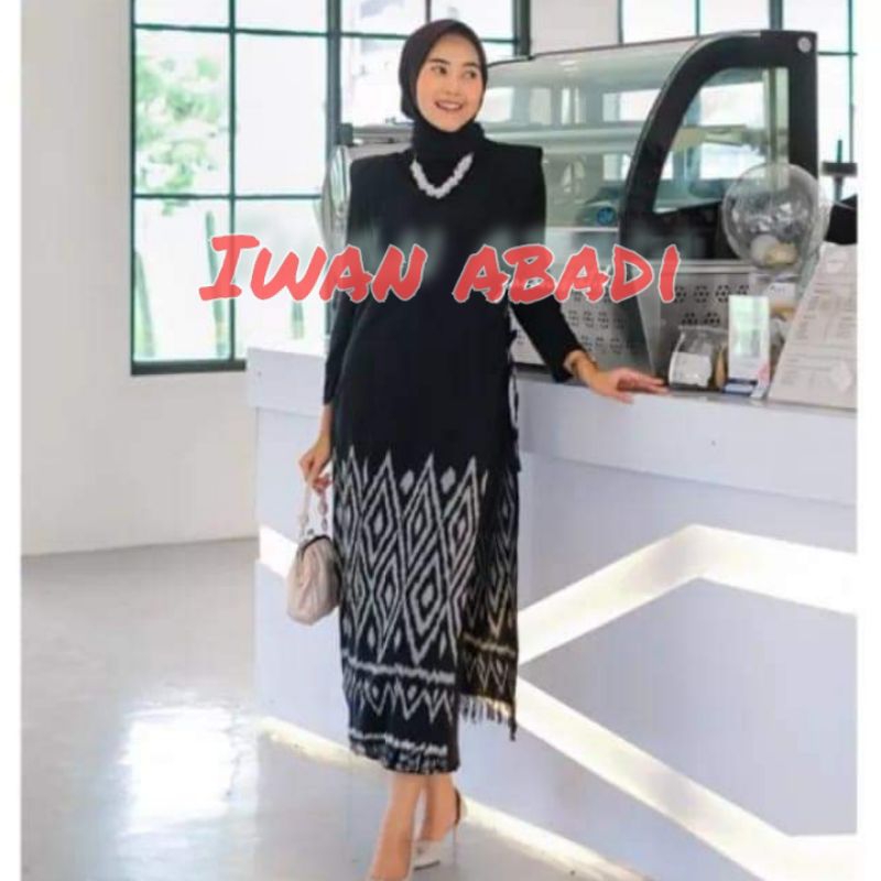 BAJU TENUN IKAT WANITA PANJANG OUTER, ROMPI PANJANG, TORA VEST WANITA PANJANG