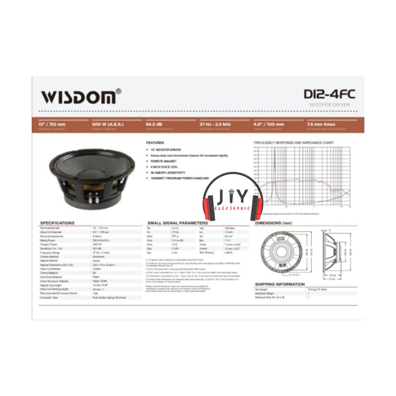 Speaker Wisdom 12 inch D12-4FC D12-4FC D12 4FC Original