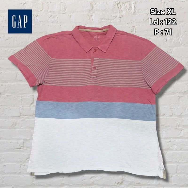Kaos Polo Gep Lived in Size XL Salur Pink Biru Putih Original Second