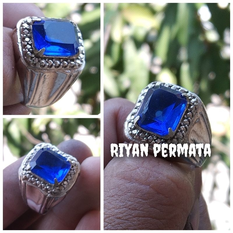 Cincin batu permata king safir/blue safir kotak