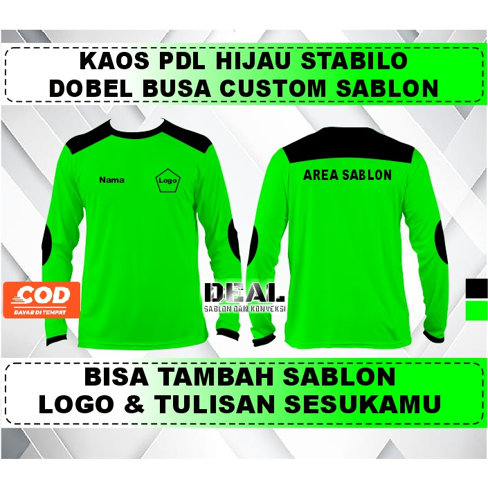 Kaos hijau pupus stabilo lapangan PDL dobel busa lengan panjang bisa Tambah Sablon Sesukamu