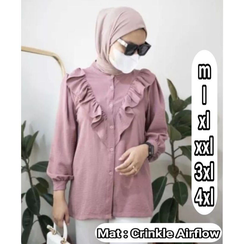 Atasan Rania Crinkle Ruffle V Size M L XL XXL 3XL 4XL/ Kancing Aktif / Fashion Wanita / kemeja wanita terbaru 2023