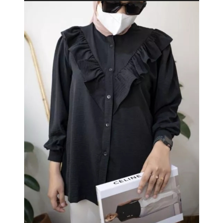 Atasan Rania Crinkle Ruffle V Size M L XL XXL 3XL 4XL/ Kancing Aktif / Fashion Wanita / Ld 90-Ld 140