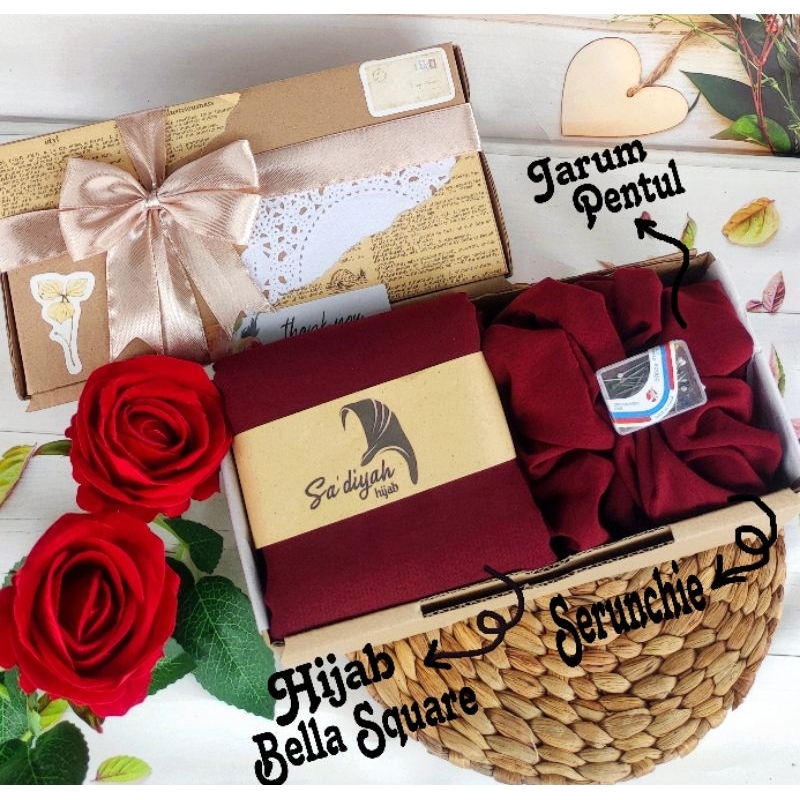 BEST SELLER HAMPERS HIJAB BELLA SQUARE / GIFT BOX AESTHETIC / HAMPERS HIJAB SEGI EMPAT /KADO ULANG