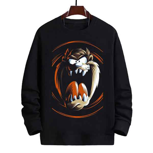 SWEATER CREWNECK Tazmania SWEATSHIRT UNISEX BLACK PREMIUM COTTON FLEECE
