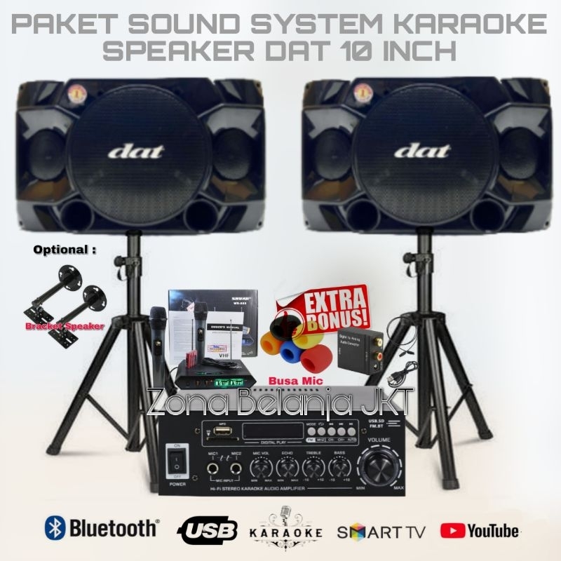 PAKET SOUND KARAOKE RUMAH SPEAKER DAT 10 INCH AMPLIFIER USB BLUETOOTH MIC WIRELESS MURAH BERKUALITAS
