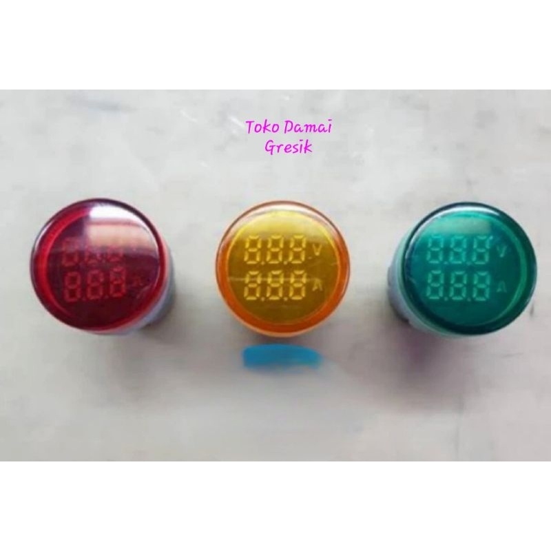 Fort Pilot lamp Volt + Ampere Meter Digital 22mm. Lampu Panel AD116-22DSAV