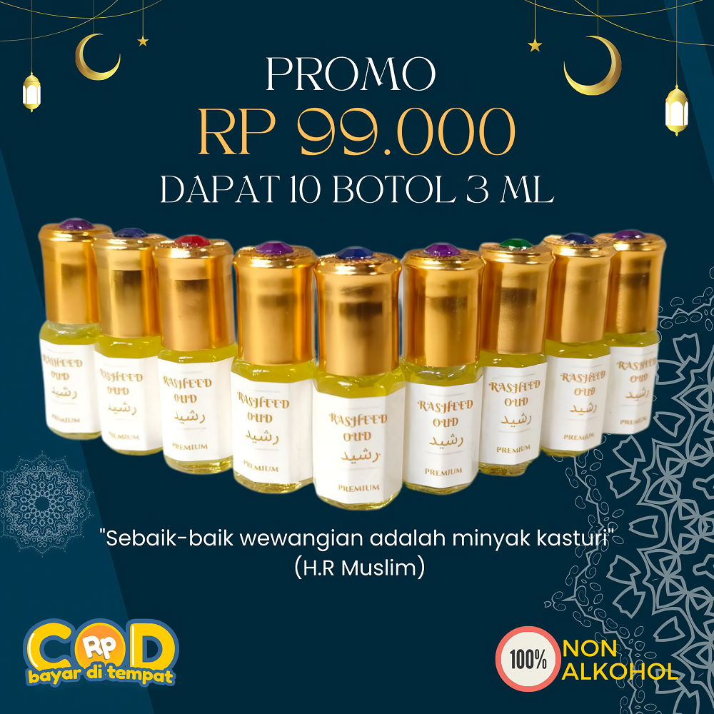Paket 9 PCS  Parfum Rasheed Oud Original Kasturi Non ALKOHOL Minyak Wangi Tahan Lama - PARFUM KASTUR