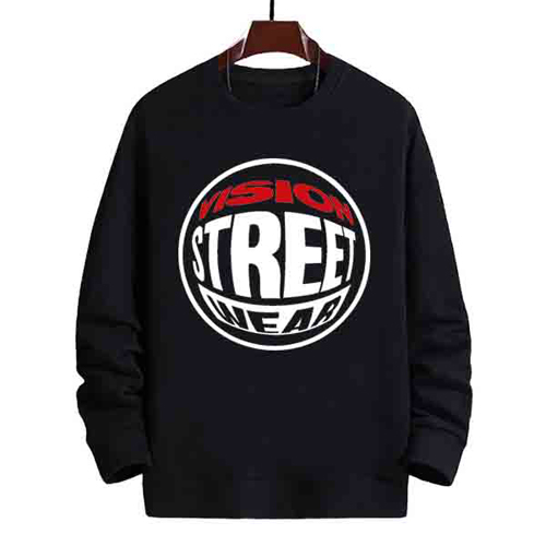 SWEATER CREWNECK New Vision Street Wear SWEATSHIRT UNISEX BLACK PREMIUM COTTON FLEECE
