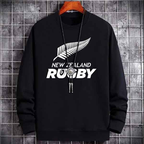 SWEATER CREWNECK New Zealand All Blacks Rugby SWEATSHIRT UNISEX BLACK PREMIUM COTTON FLEECE