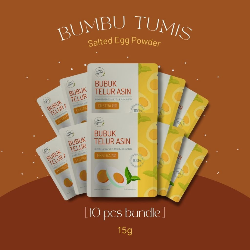 

Raya Spices - Salted Egg Powder - Bumbu Tumis Telur Asin Bubuk 15g Extra Daun Kari (10pcs)