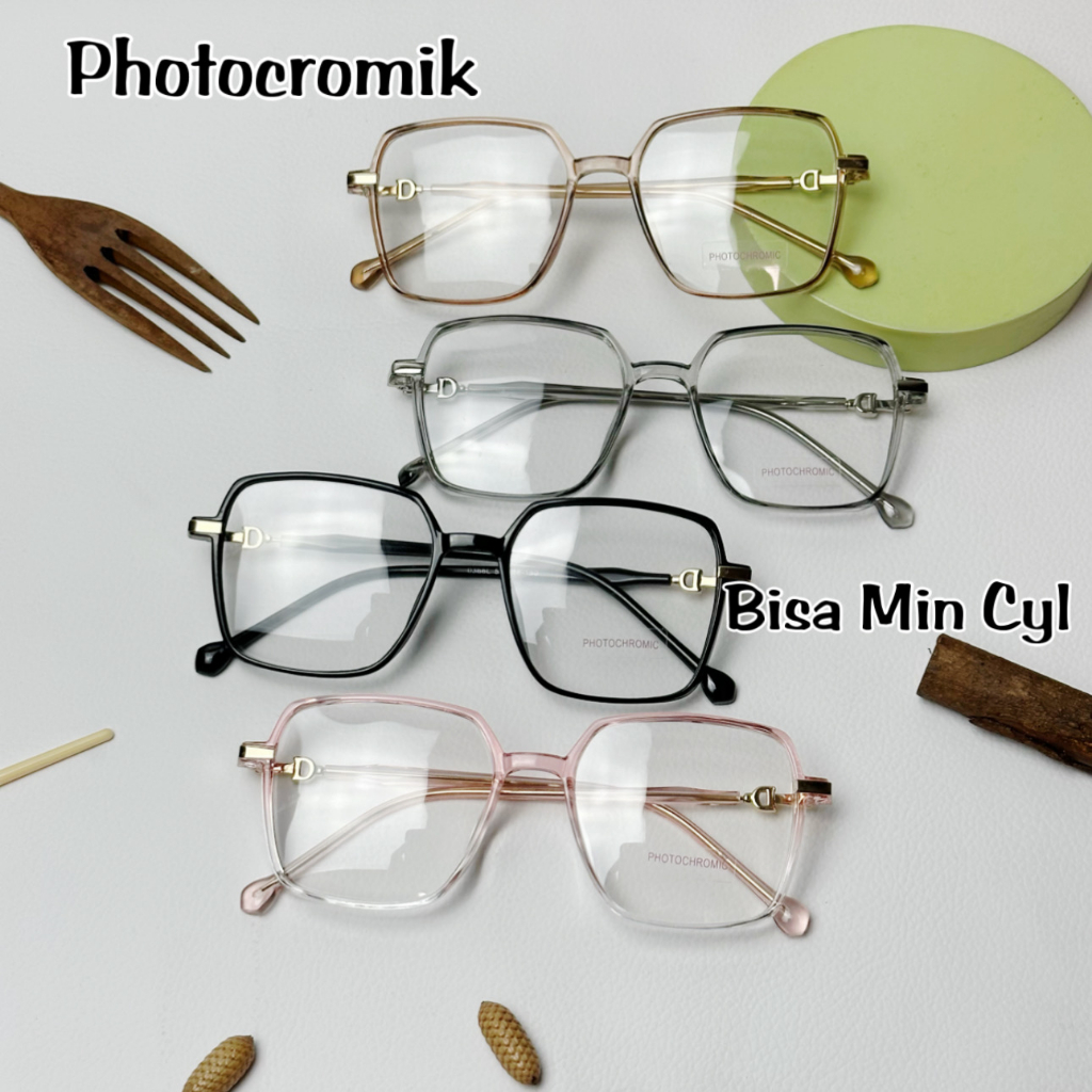 Kacamata Lensa Photocromik Bluecromik Frame Optik Pria dan Wanita Import Frame kotak Lentur 0366