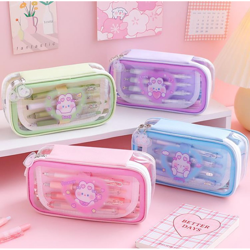 

Kotak Pensil Transparant Korea Jepang / Tempat Pensil Karakter / Pencil Case Pouch Makeup Kawai