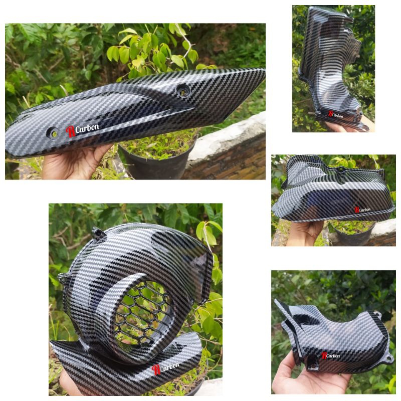 paket cover carbon 5pcs Mio m3 S Z soul GT 125 celup tutup filter box filter keongan tutup kipas tam