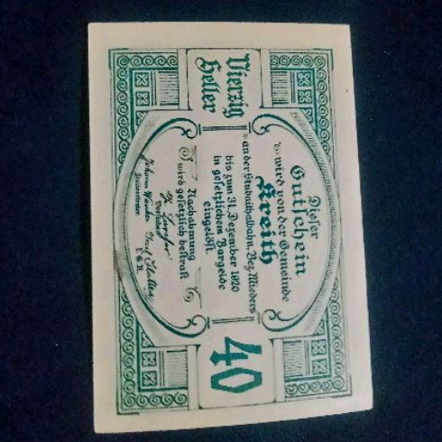 koleksi Uang Darurat Notgeld Jerman-Austria 40 HELLER Kreith 1920