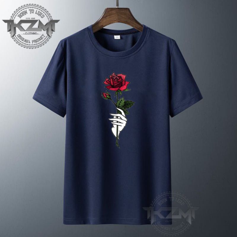 kaos distro pria bunga mawar warna navy