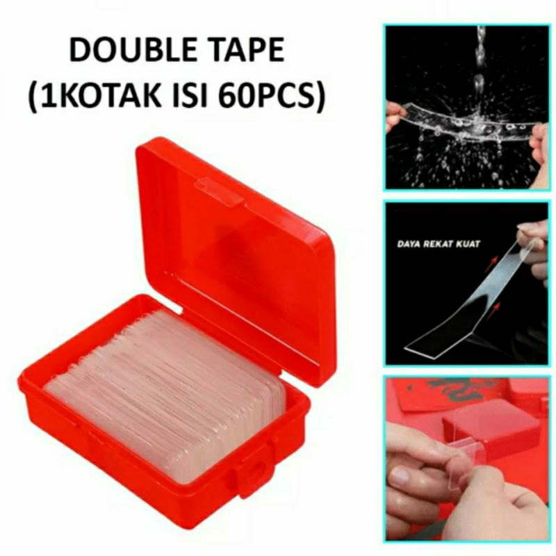 

RD Sticker Double Tape Gel 2 Sisi 1 Box Isi 60 pcs Isolasi Bening/ Stiker Perekat Dinding Tembok Kaca Keramik Tanpa Bekas / Double Sided Stickers Tape Transparent / Selotip Tempelan Tembus Pandang Serbaguna Super Kuat