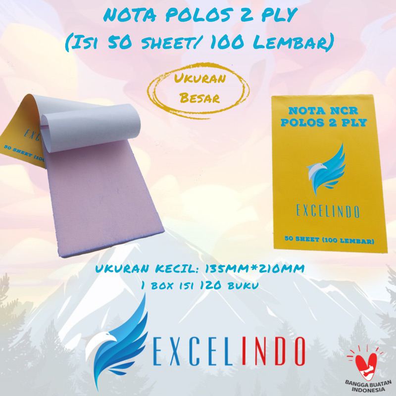 

(1 PACK/ISI 10 PCS) Nota Polos 2 ply NCR Tanpa Garis UKURAN BESAR (135mm*210mm) merk Excelindo