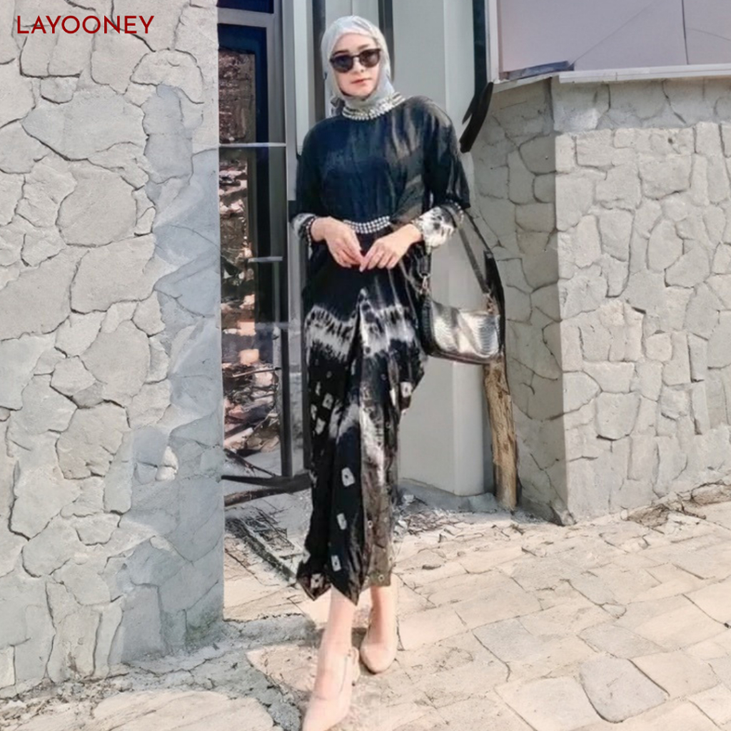 Gyshera Dress Kaftan Couple Baju Kondangan Lebaran Pasangan Cewek Cowok Keluarga Motif Jumputan Asli