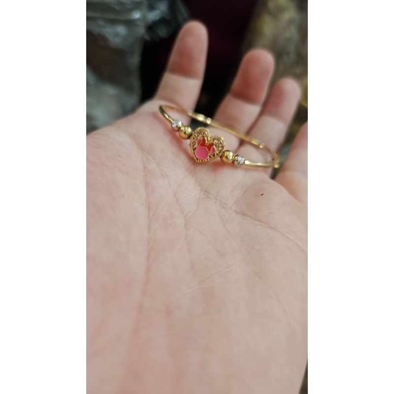 bangle gelang anak bulat 4 cm mickey minnie mouse emas asli 375 8k karakter kartun