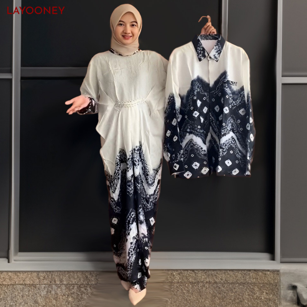 Kazaya Dress Kaftan Batik Jumputan Couple Baju Kondangan Lebaran Viscose Setelan Pasangan Keluarga K