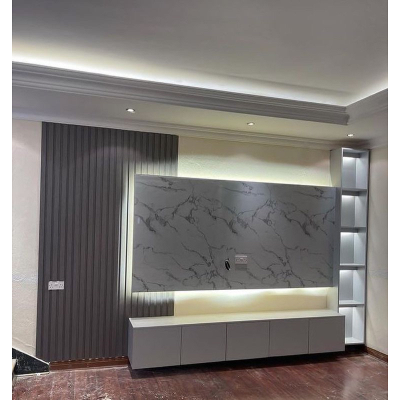 Backdrop tv minimalis full hpl bisa memper cantik ruangan anda