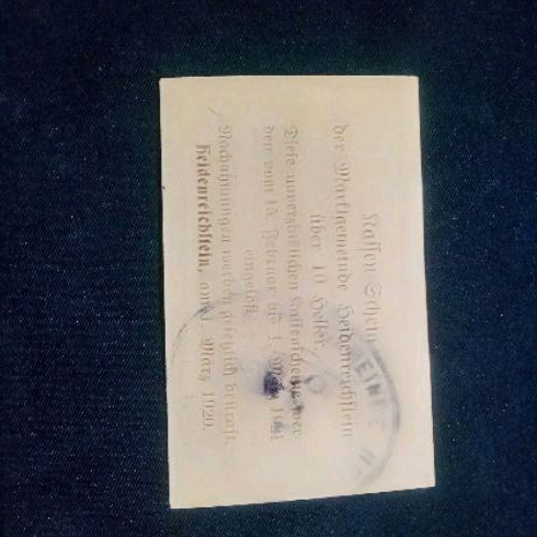 Koleksi Uang Darurat Notgeld Jerman-Austria 10 Heller Stempel Belakang