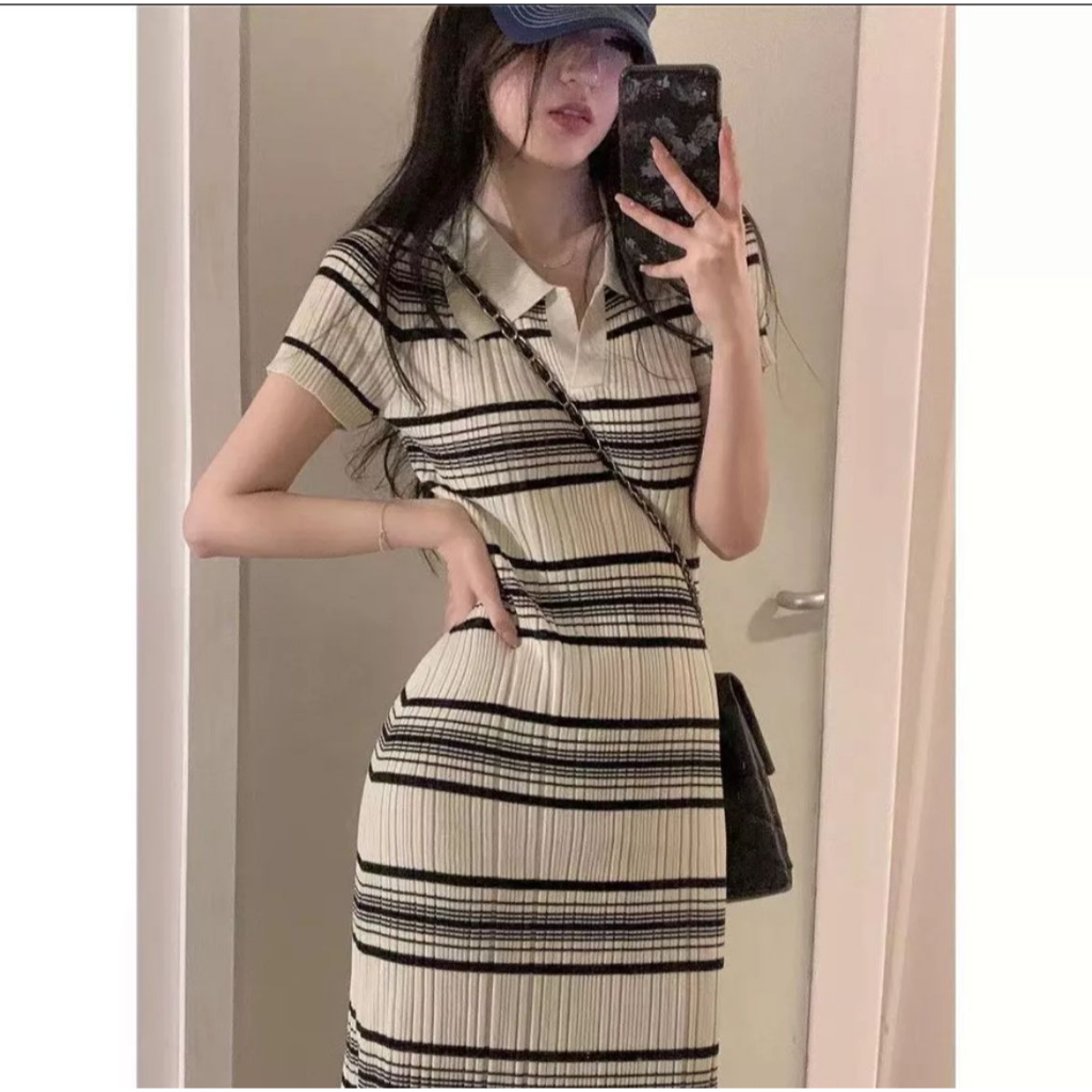 beststore_id96 - Dress Knit Salur Lengan Pendek / Dress Kekinian Korea Style / Dress Rajut Wanita Ke