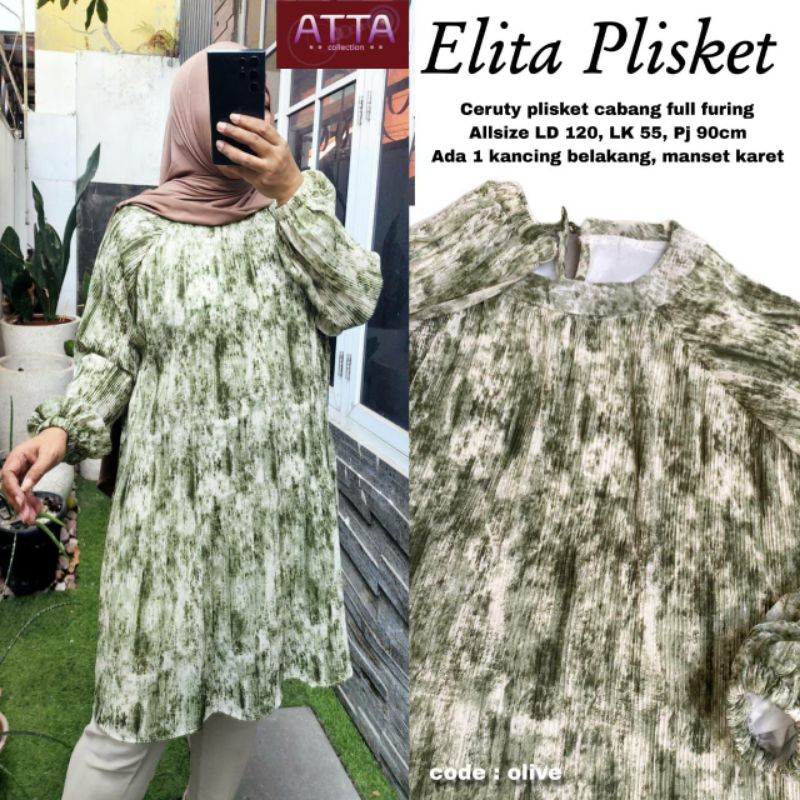 Atasan jumbo Elita Plisket tunik bahan ceruty plisket full furing LD 120